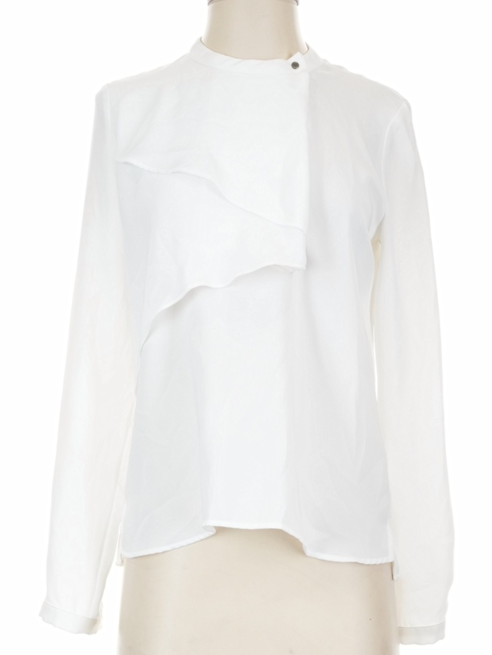 Zara White Ruffle-Detail Long Sleeve Blouse